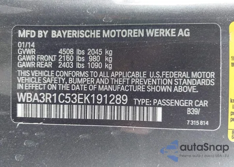 2014 BMW 435I из США, поврежденный, VIN WBA3R1C53EK191289